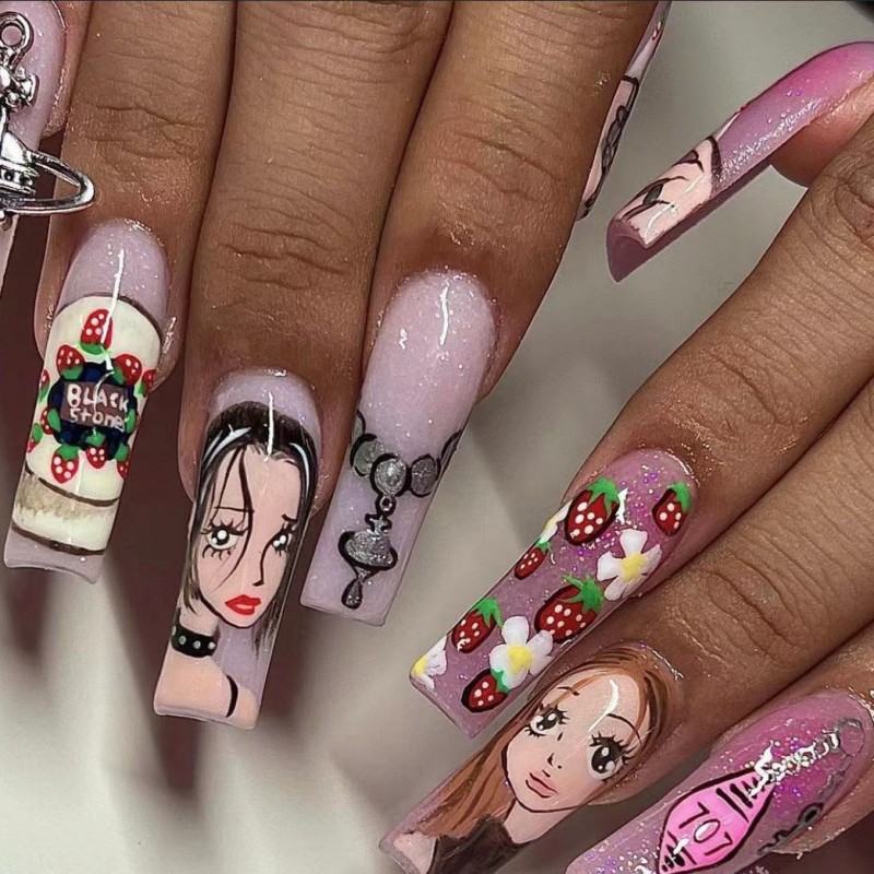 Nail Art Motif - Faux ongles mi-longs pour femmes, motif