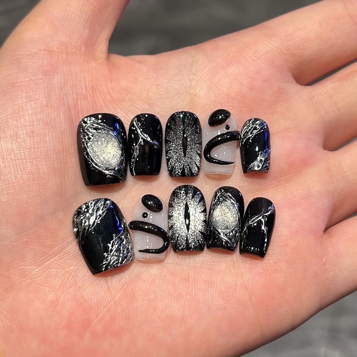 Nail Art Eye Cat - 10 pièces noir mignon chat à