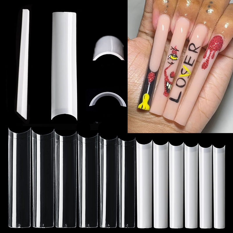Nail Art Xxl - Faux-ongles français longs, carrés, sans courbe