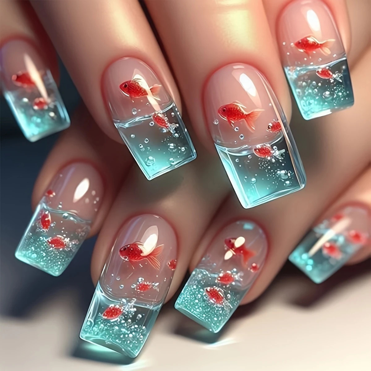 Nail Art Motif - Faux ongles carrés mi-longs pour femmes,