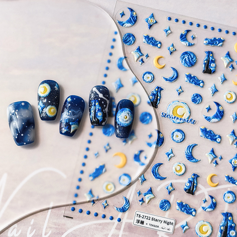 Nail Art Zelda - Autocollants pour ongles lune bleue 5D,