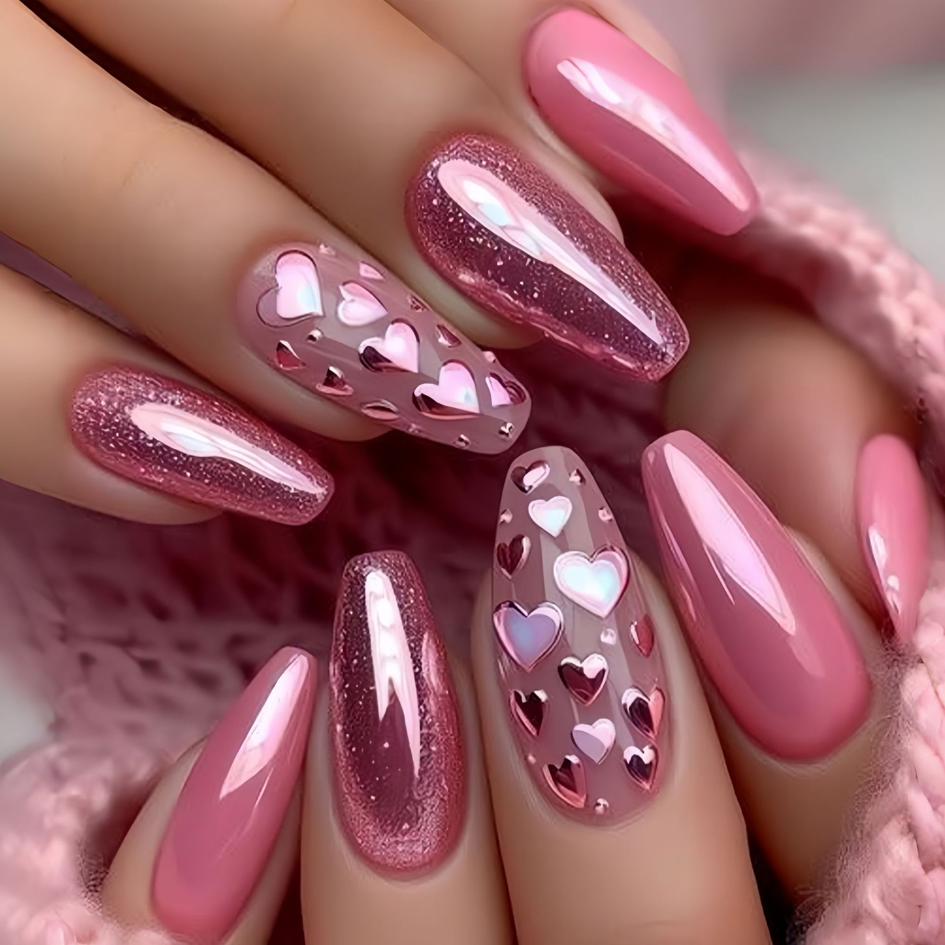 Nail Art Wedding - Faux ongles mi-longs rose et bleu