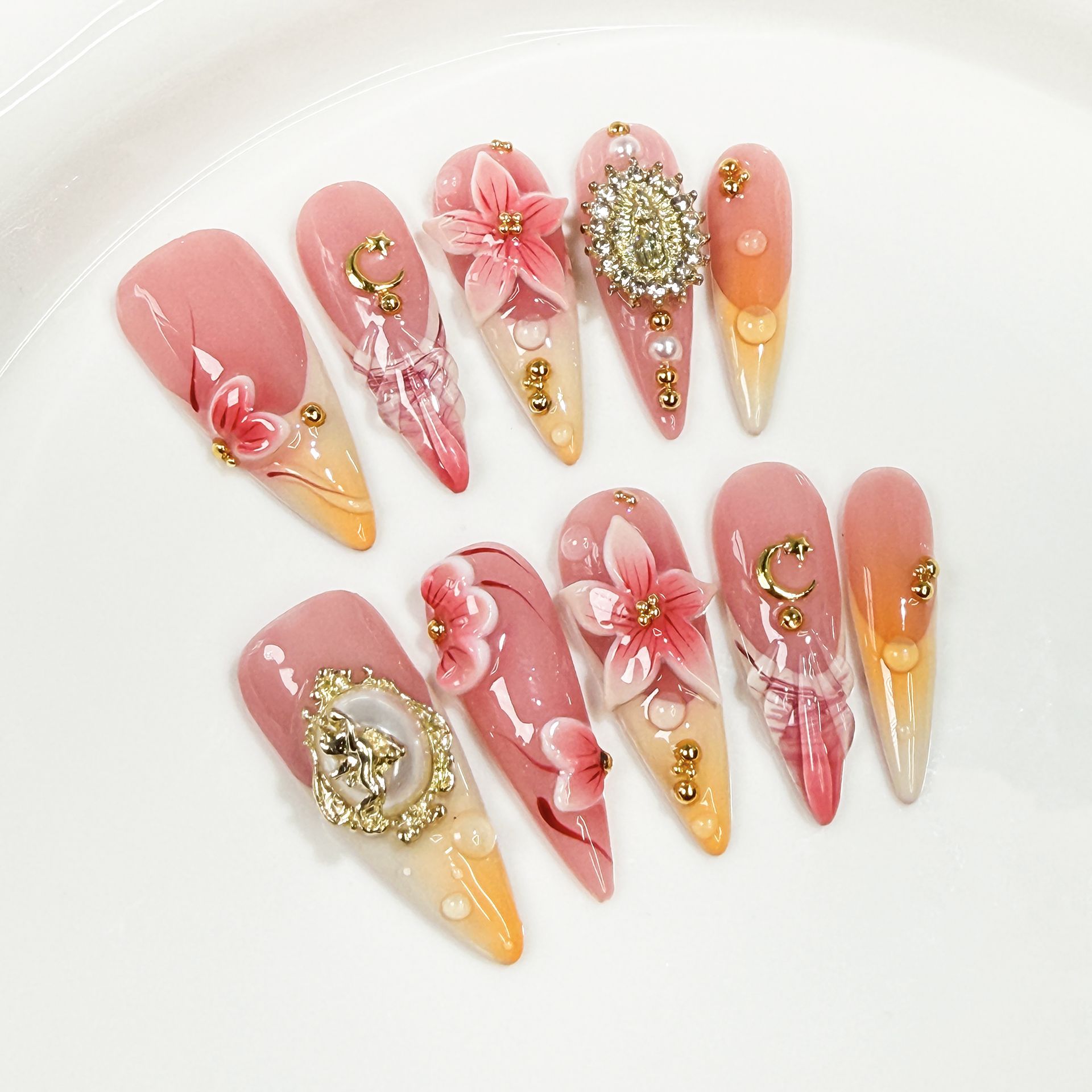 Nail Art Motif - 10 faux ongles rétro à motif